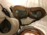 A TYPE D FLYING HELMET POST WAR MASK AND MKV111 GOGGLES