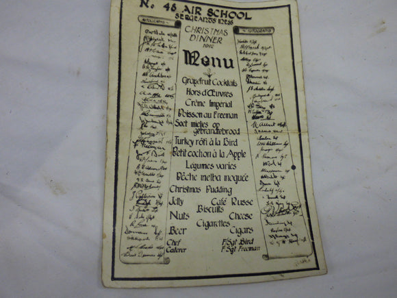 Sargents Mess Menu NO48 SCHOOL CHRISTMAS DINNER 1942